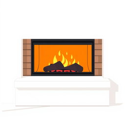 A minimalistic style fireplace illustrated with colorful accents, set against a crisp white background