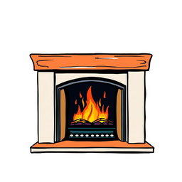 A minimalistic style fireplace illustrated with colorful accents, set against a crisp white background