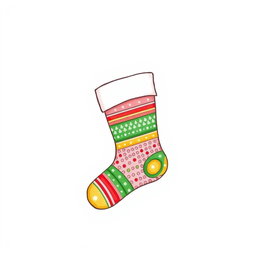 A minimalistic style drawing of a colorful Christmas stocking on a clean white background