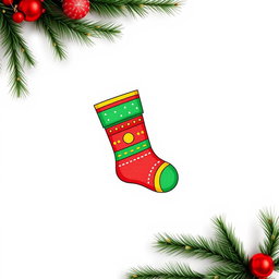 A minimalistic style drawing of a colorful Christmas stocking on a clean white background