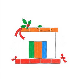 A minimalistic style drawing of a colorful Christmas chimney, featuring simple geometric shapes and a vibrant color palette set against a clean white background