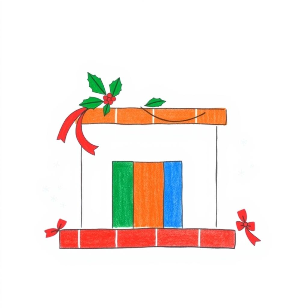 A minimalistic style drawing of a colorful Christmas chimney, featuring simple geometric shapes and a vibrant color palette set against a clean white background