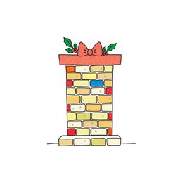 A minimalistic style drawing of a colorful Christmas chimney, featuring simple geometric shapes and a vibrant color palette set against a clean white background