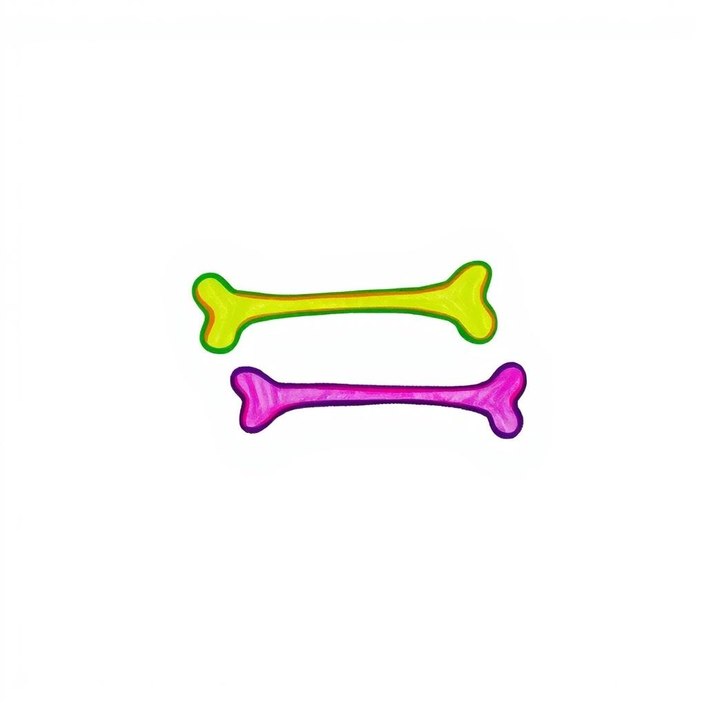 A minimalistic style drawing of colorful Halloween bones, artistically arranged on a clean white background