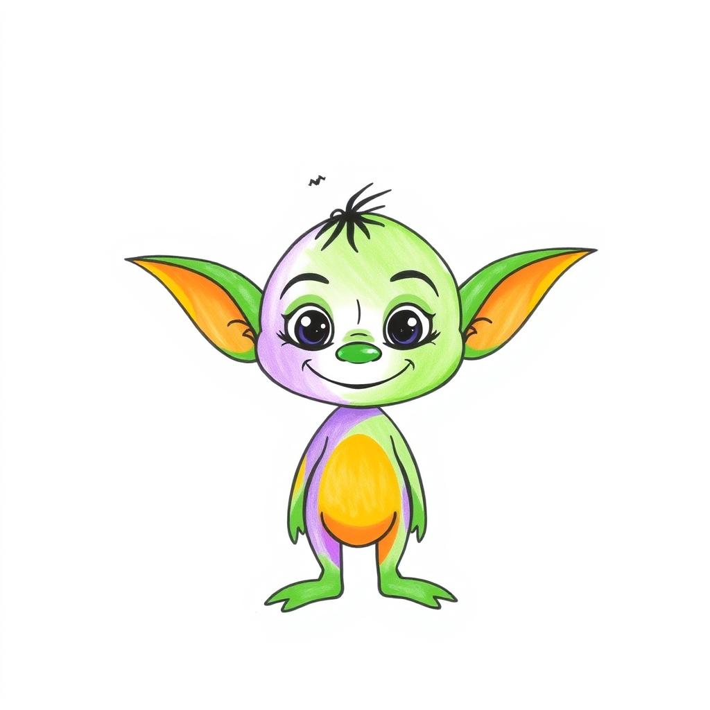 A minimalistic style drawing of a colorful goblin for Halloween, depicted in a playful manner