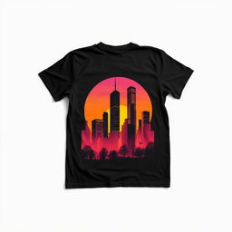 A stylish black t-shirt design featuring a large, intricate graphic on the back