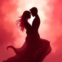 An abstract representation of intimacy and connection, featuring two silhouettes coming together in a warm embrace