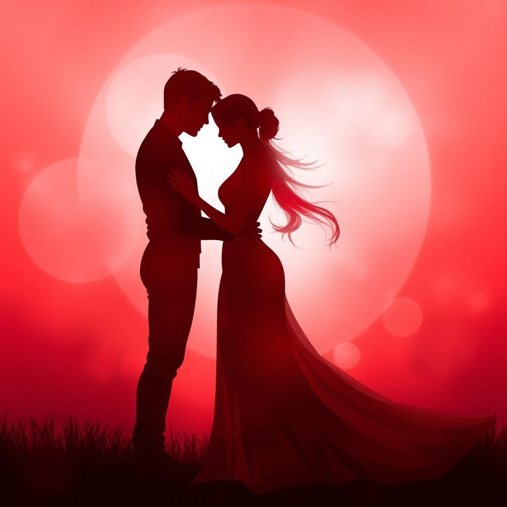 An abstract representation of intimacy and connection, featuring two silhouettes coming together in a warm embrace