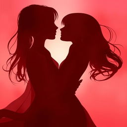 An abstract representation of intimacy and connection, featuring two silhouettes coming together in a warm embrace