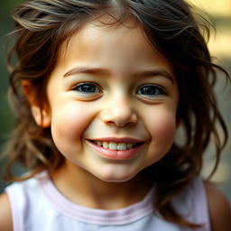 A portrait of a young girl with a playful expression, featuring her two front teeth prominently sticking out and resting on her lips