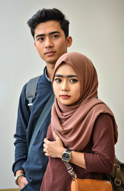 A novel cover featuring a handsome male student and a beautiful female lecturer wearing a hijab