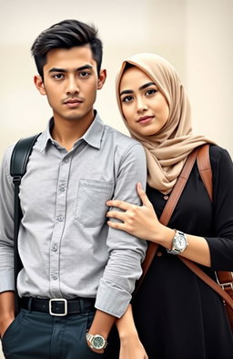 A novel cover featuring a handsome male student and a beautiful female lecturer wearing a hijab