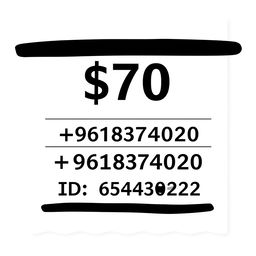 An edited receipt design, featuring a prominent '$70' amount displayed in bold at the top center, with a phone number '+96181374020' in clear, legible text below the total