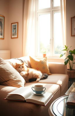 A serene and inviting scene of a lazy afternoon in a cozy living room