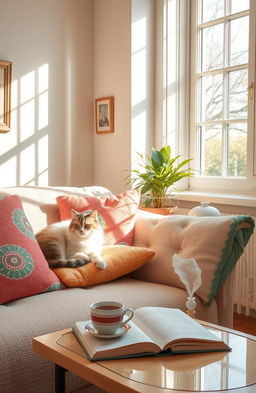 A serene and inviting scene of a lazy afternoon in a cozy living room