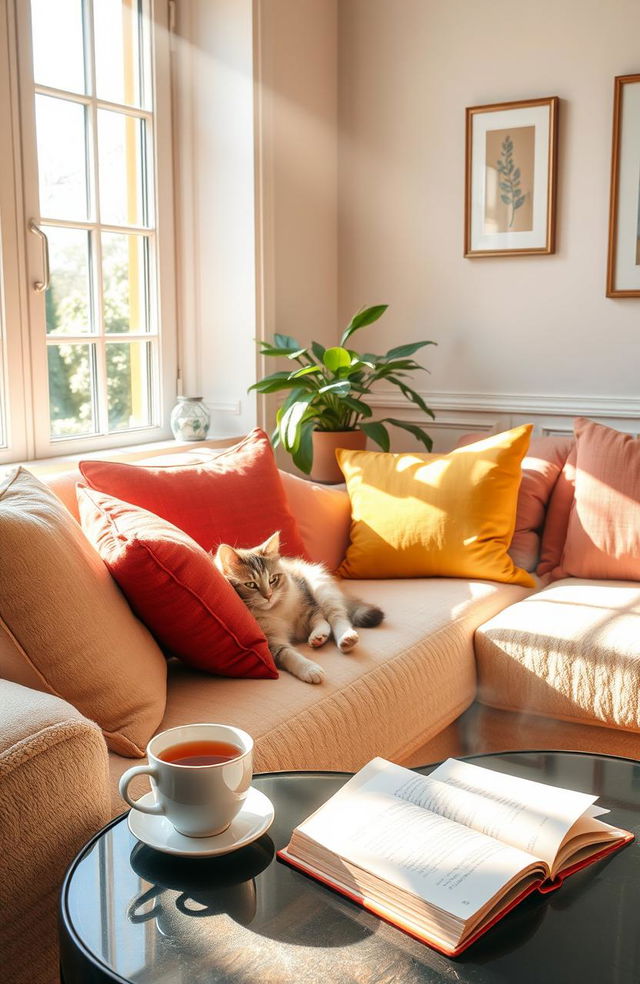 A serene and inviting scene of a lazy afternoon in a cozy living room