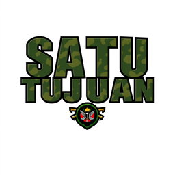 A logo design featuring the bold and powerful text 'SATU TUJUAN' prominently displayed, styled in a military theme that reflects the essence of the Indonesian army