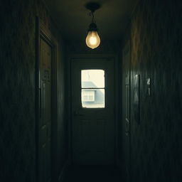 An eerie and dimly lit corridor of a cheap, run-down apartment building, featuring the ominous door of apartment number 273