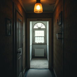 An eerie and dimly lit corridor of a cheap, run-down apartment building, featuring the ominous door of apartment number 273