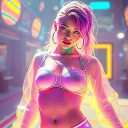 A stunningly gorgeous holographic girl, featuring volumetric and naked contours that exude confidence