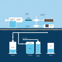 A detailed schematic diagram illustrating a wastewater treatment system