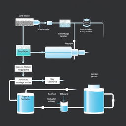 A detailed schematic diagram illustrating a wastewater treatment system