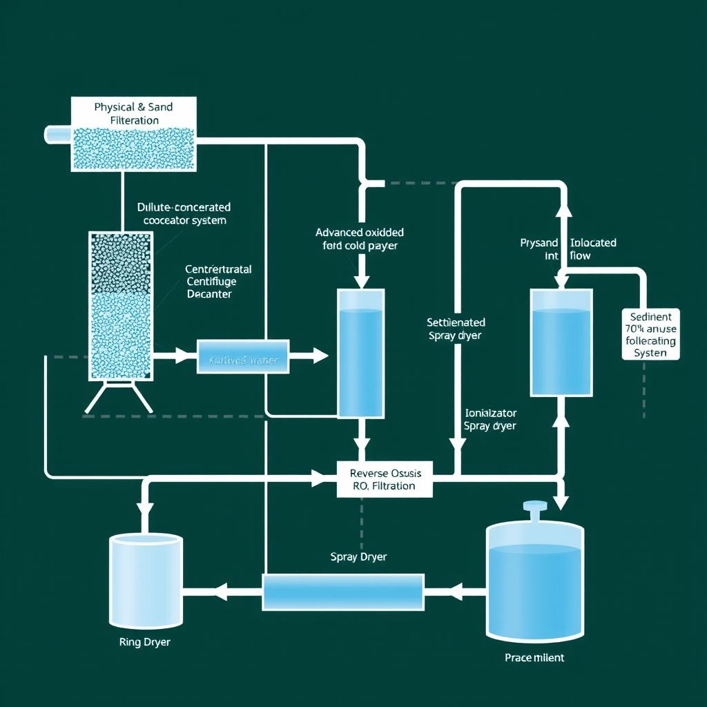 A detailed schematic diagram illustrating a wastewater treatment system