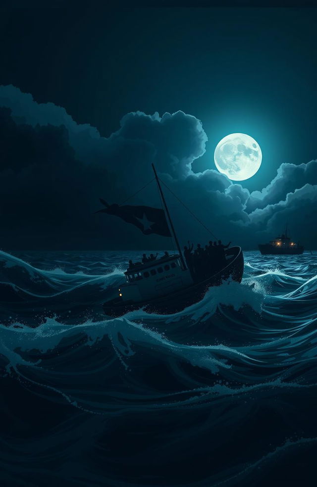 A captivating motion graphic illustrating the theme of human trafficking at sea