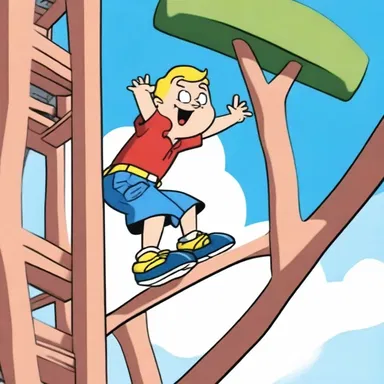 In the cartoon series, the character's comical acrophobia leads to humorous situations when they have to climb up high structures.