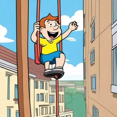 In the cartoon series, the character's comical acrophobia leads to humorous situations when they have to climb up high structures.