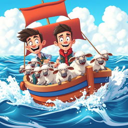 An animated scene depicting sheep smugglers at sea, showcasing a vibrant and action-filled moment