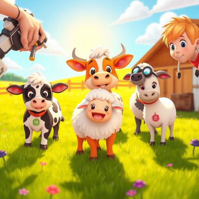 An engaging animated scene illustrating the process of branding livestock for identification