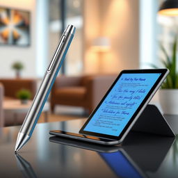 A sleek, modern smart pen designed for digital writing and note-taking, featuring a glossy metallic finish with a comfortable grip