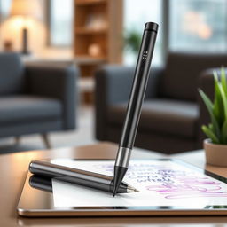 A sleek, modern smart pen designed for digital writing and note-taking, featuring a glossy metallic finish with a comfortable grip