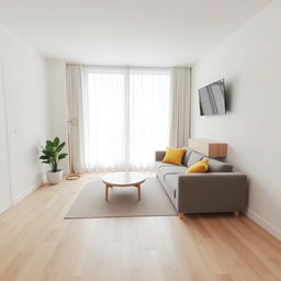 A minimalist living room in a modern apartment measuring 4