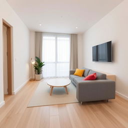 A minimalist living room in a modern apartment measuring 4