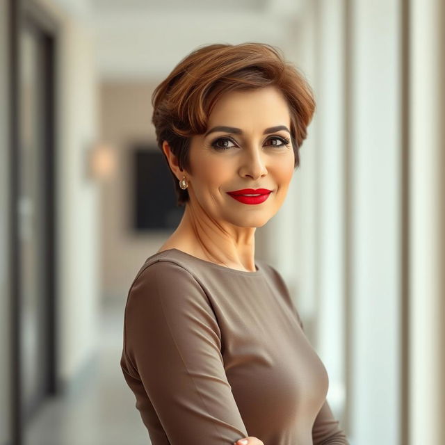 A full-length portrait of a stunning Iranian woman in her 60s, showcasing her charm and beauty