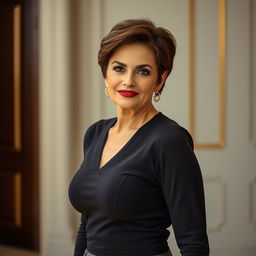 A full-length portrait of a stunning Iranian woman in her 60s, showcasing her charm and beauty