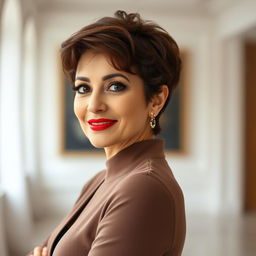 A full-length portrait of a stunning Iranian woman in her 60s, showcasing her charm and beauty