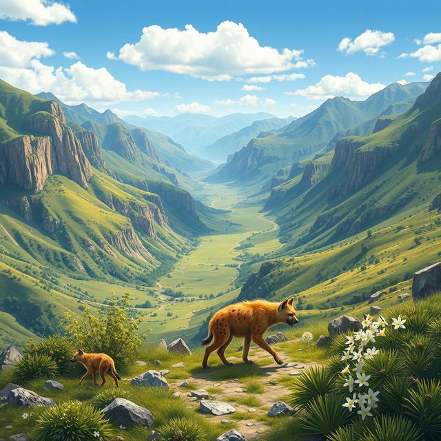 A stunning landscape of Lorestan, Iran, showcasing vast mountainous terrains, lush green valleys, and dramatic cliffs