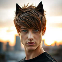 A stylish portrait of a person with a trendy wolf cut hairstyle, featuring layers of textured hair framing the face