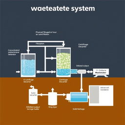 A sophisticated wastewater treatment system diagram illustrating the complete process