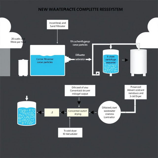 A sophisticated wastewater treatment system diagram illustrating the complete process