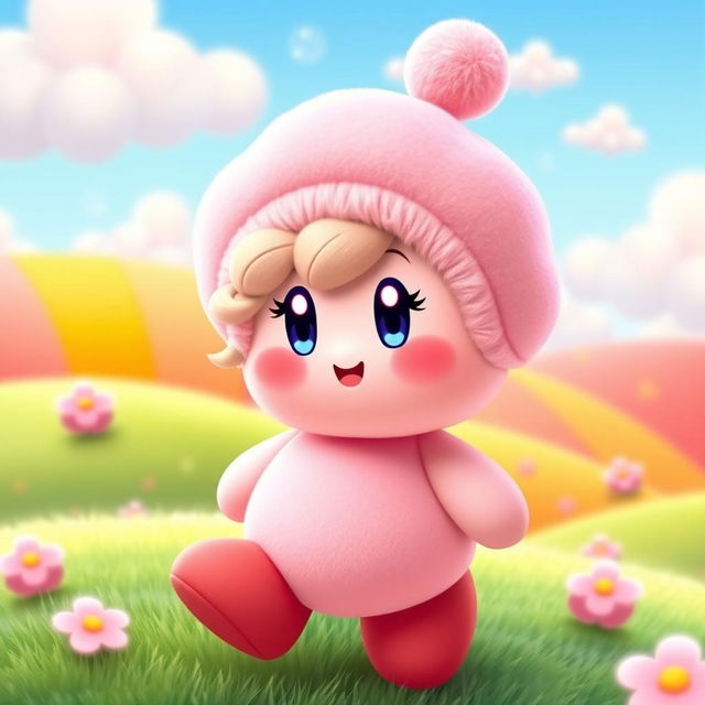 A vibrant and enchanting character named Dionela dressed as Kirby, the iconic pink video game character