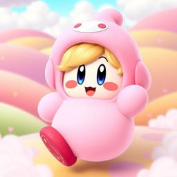 A vibrant and enchanting character named Dionela dressed as Kirby, the iconic pink video game character