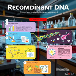 A colorful and informative poster illustrating the steps and methods involved in recombinant DNA technology