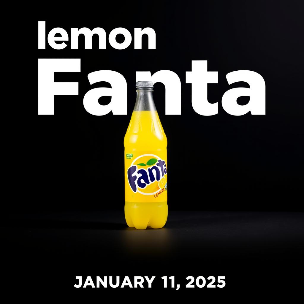 An advertising poster for Fanta featuring a lemon-flavored soft drink standing flat on a dark surface