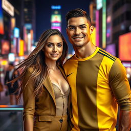 A stunning portrait of Lara Roese and Ronaldo together in a vibrant, dynamic setting