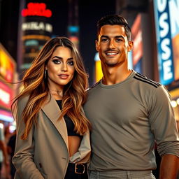 A stunning portrait of Lara Roese and Ronaldo together in a vibrant, dynamic setting