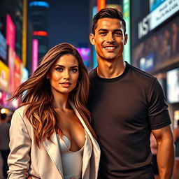 A stunning portrait of Lara Roese and Ronaldo together in a vibrant, dynamic setting